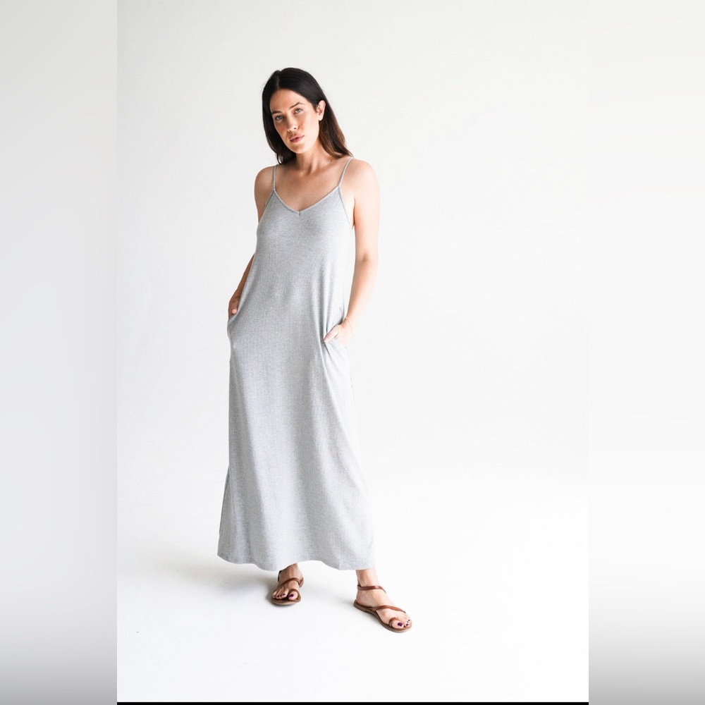 CJLA Ribbed Spaghetti Dress in Heather Gray